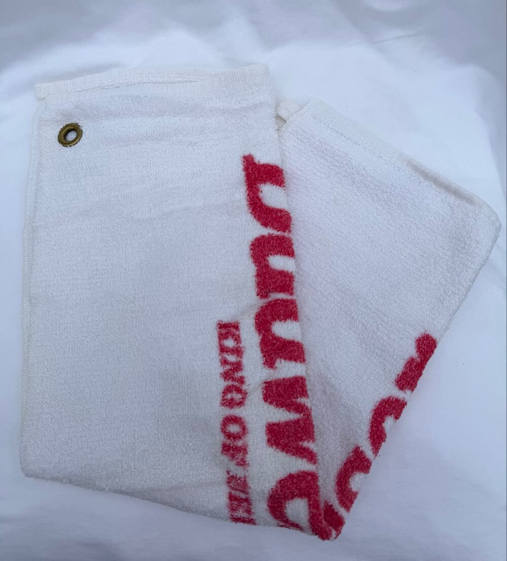 Vintage Budweiser King of Beers White Terrycloth Golf Towel w/ Brass Grommet